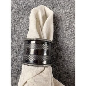 Vintage 40s Silverplate Serviette Napkin Ring Herringbone Engraved Rope Edge